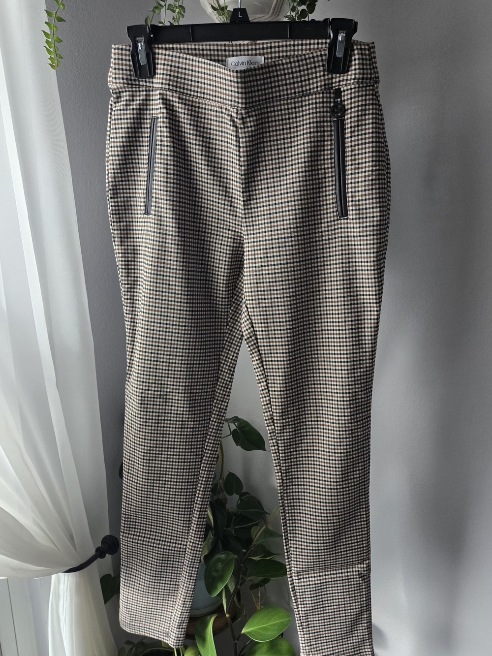 Calvin Klein Plaid Pull On Pants Houndstooth Faux Pocket - Size 4